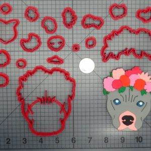 Dog - Pitbull Cropped Ears Flower Crown Head 266-D176 Cookie Cutter Set