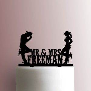 Custom Cowboy Wedding Couple Mr and Mrs Name 225-A779 Cake Topper