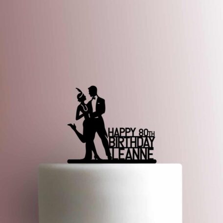 Custom 1920s Couple Happy Birthday Name and Age 225-B365 Cake Topper