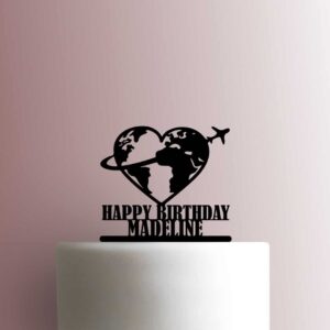 Custom Travel Love Happy Birthday Name 225-B361 Cake Topper